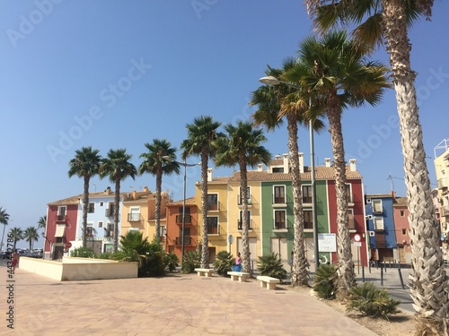Maisons color  es espagnoles et leurs palmiers