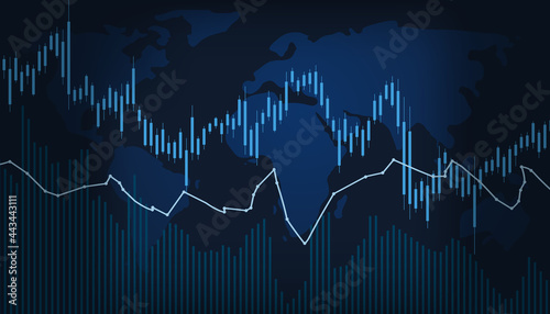 Trading graph on dark map background