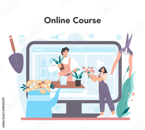 Florist online service or platform. Floral designer making bouquet