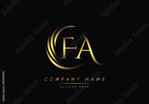 alphabet letters FA monogram logo, gold color elegant classical photo
