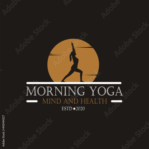 Woman doing yoga Silhouette at Sunset / Moon logo design illustration