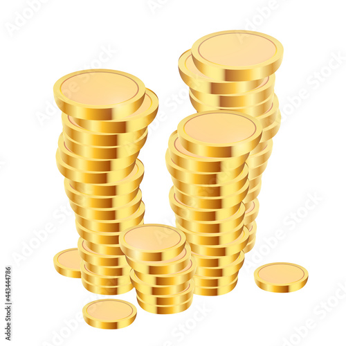 Realistic gold coins on white background