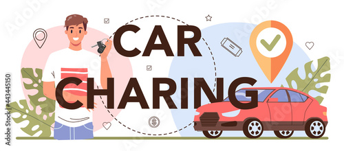 Car sharing typographic header. Idea of vehicle share and transportation