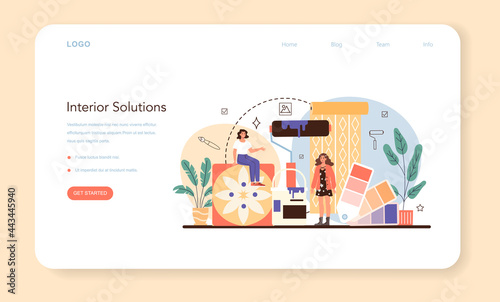 Professional interior designer web banner or landing page. Decorator