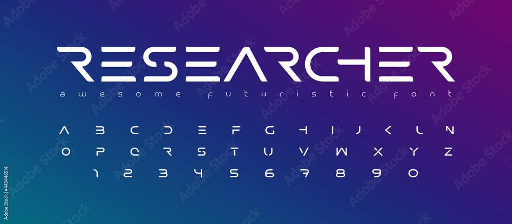 Futuristic font alphabet letters. Future logo typography. Creative minimalist typographic design. Cropped letters set for science technology, space research logo type, hud text, headline, scifi cover