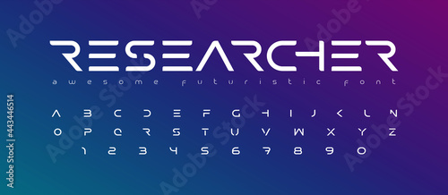 Futuristic font alphabet letters. Future logo typography. Creative minimalist typographic design. Cropped letters set for science technology, space research logo type, hud text, headline, scifi cover photo