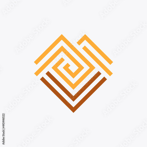 Stacked rectangular lines that form the letters MV abstractly. The logo looks like a pile of wood. Feels luxurious and playful. Suitable for real estate logos, construction, interior, etc.
