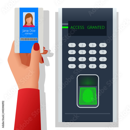 Finger print scan for enter security system, Biometric access control. Digital touch scan identification or electronic sensor authentication.