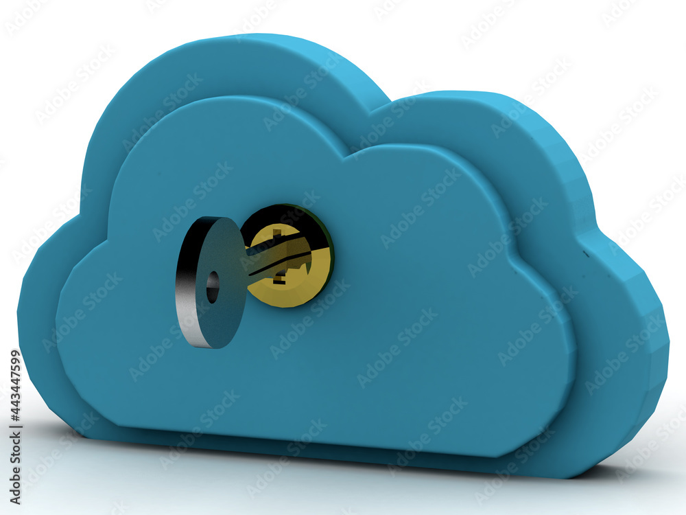 3d rendering cloud storage lock 3d rendering cloud storage lock