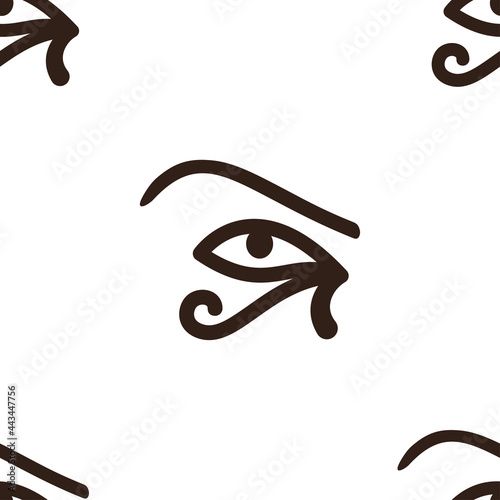 Seamless pattern. Eye of the sun Ra. Horus. Vector ancient Egyptian icon. Moon eye of Thoth, protection symbol. Amulet egypt pharaoh pyramid.