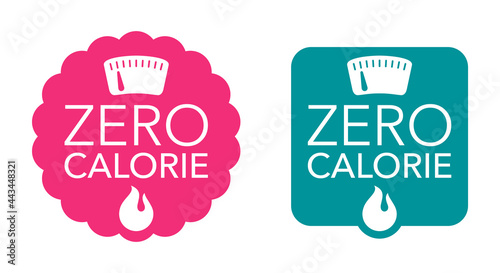 Zero calorie badge - energy fire, weight scales photo
