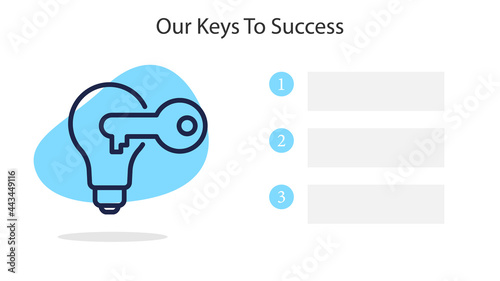 Our Keys To Success slide template. Clipart image