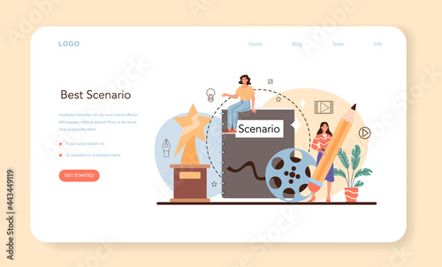 Screenwriter web banner or landing page. Playwright create a screenplay