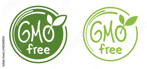 GMO free calligraphic label with leaf and text