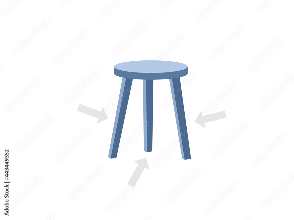 Three legged stool with arrows icon. Clipart image isolated on white background