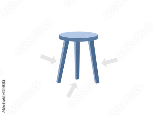 Three legged stool with arrows icon. Clipart image isolated on white background