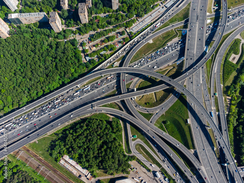 Принти на полотні Busy multilevel junction in summer in outskirts