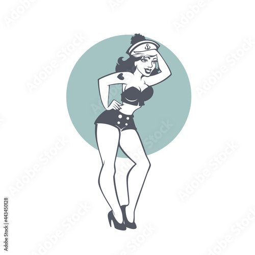 Sexy pinup sailor girl , vector illustration