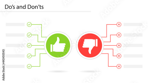 Do's and Don'ts slide template. Clipart image photo