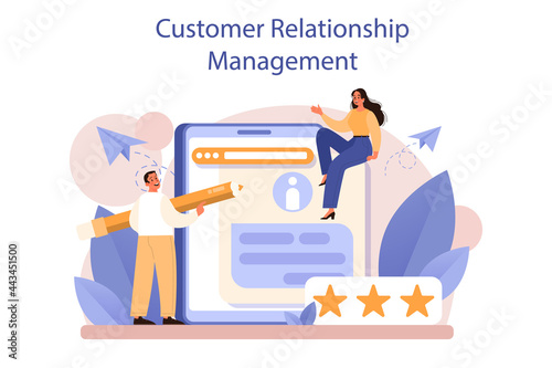CRM or customer relationship management concept set. Client attracting