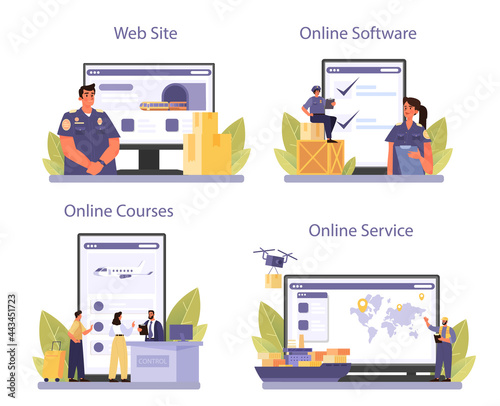 Customs officer online service or platform set. Passport control at the airport