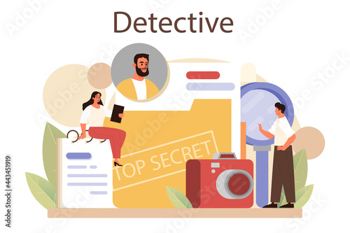 Professional detective concept. Agency investigating a crime place