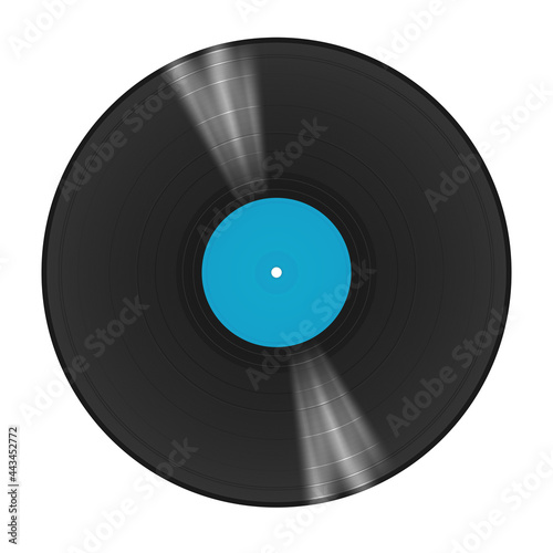 a long-playing vinyl record with a blue sticker in the center of the disc