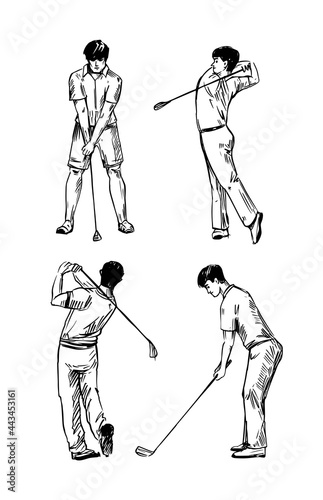 Sketches of golf players. Vector sketch illustration