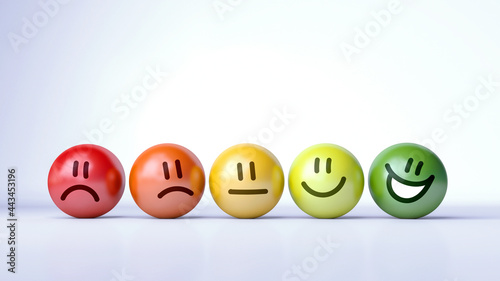Fotografie Rating emotion faces, sad to happy 3D render