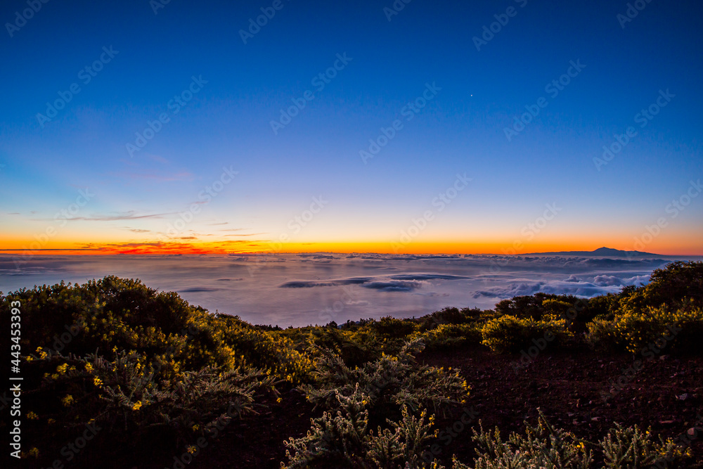Spring sunrise, sea and Teide view in La Palma Island, Canary Islands, Spain