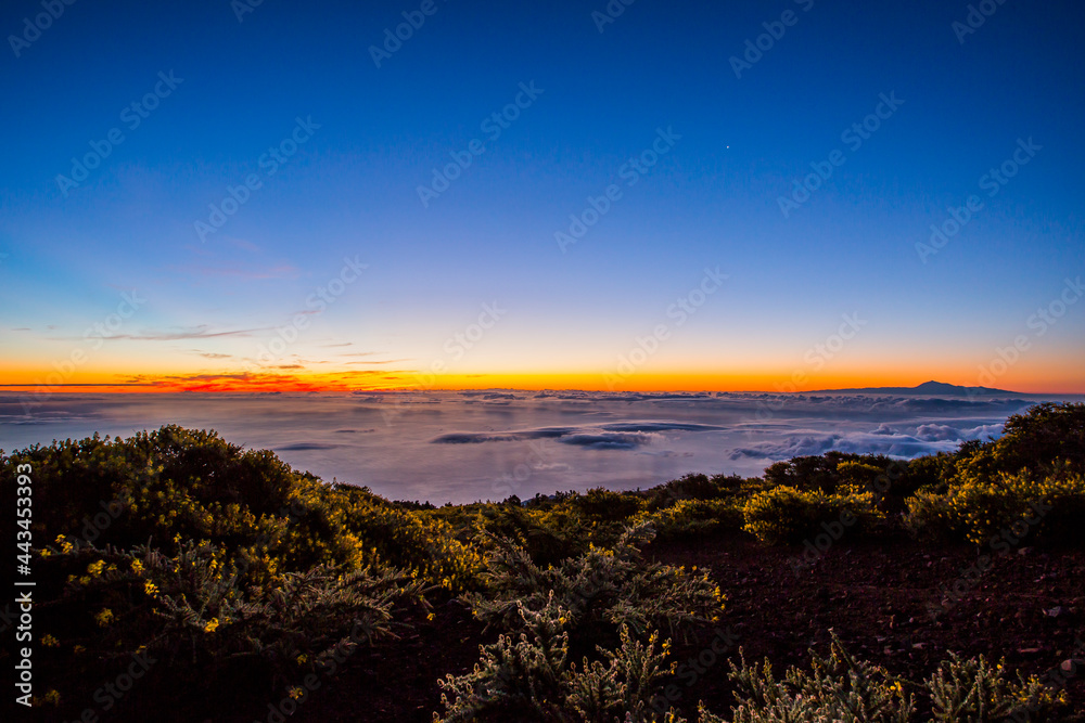 Fototapeta premium Spring sunrise, sea and Teide view in La Palma Island, Canary Islands, Spain