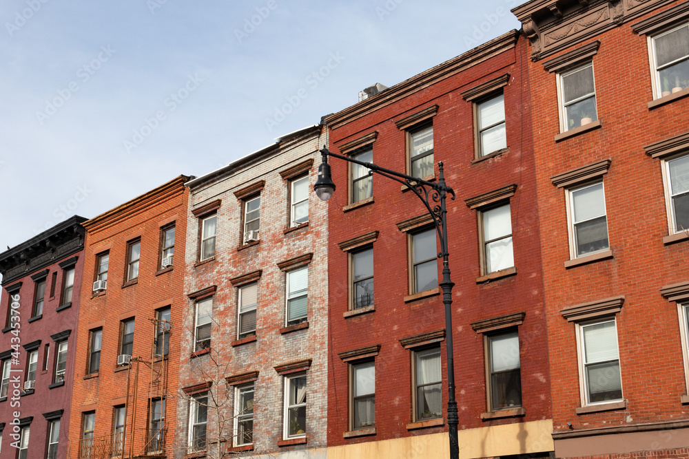 Row of Colorful Old Brick Buildings in Greenpoint Brooklyn
