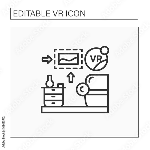 Vr interior design line icon.Live home 3D is virtual reality design app creating virtual models of your interior and home projects.Virtual reality concept. Isolated vector illustration.Editable stroke