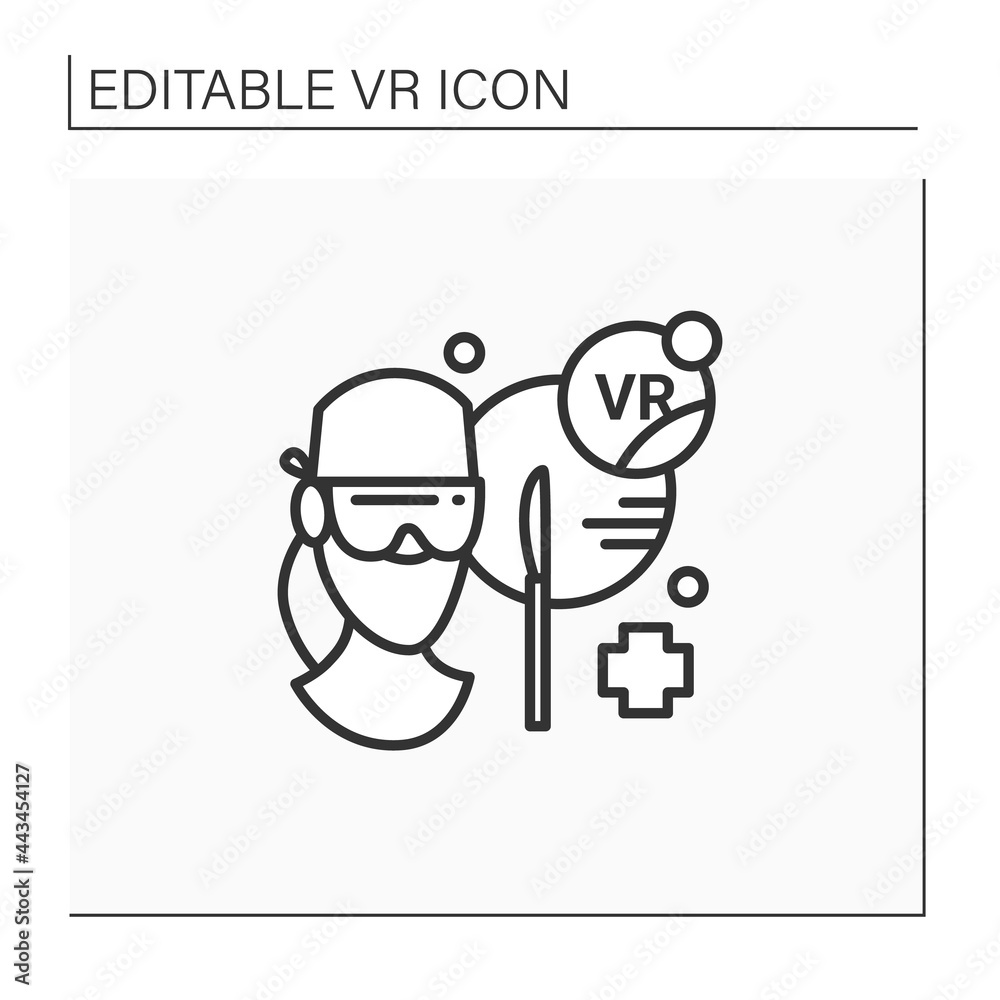Fototapeta premium Vr surgery line icon. Training and assessment platform that allows surgeons train, assess using advanced virtual reality. Modern technology concept. Isolated vector illustration.Editable stroke