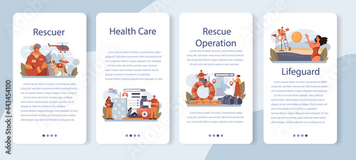 Rescuer mobile application banner set. Urgent help. Ambulance lifeguard