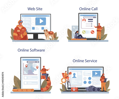 Rescuer online service or platform set. Urgent help. Ambulance lifeguard