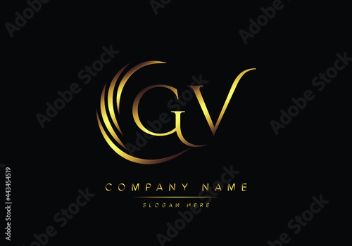 alphabet letters GV monogram logo, gold color elegant classical photo