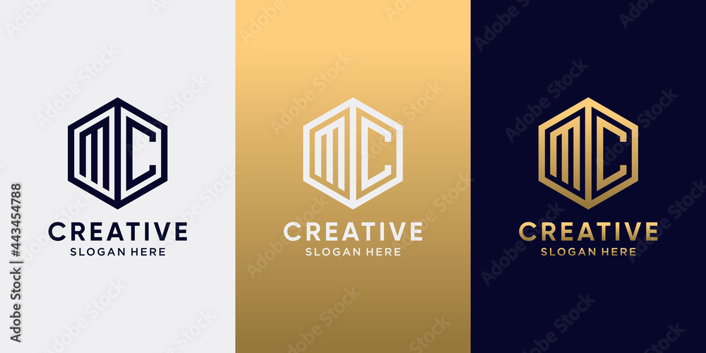 Creative monogram logo design initial letter MC with line art style and ...