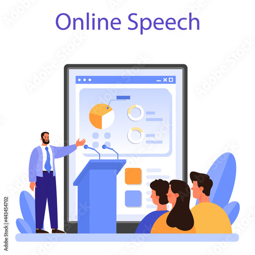Professional speaker online service or platform. Rhetoric or elocution