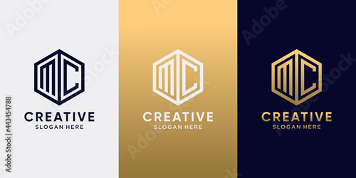 Creative monogram logo design initial letter MC with line art style and hexagon concept. Logo design template for business company and personal