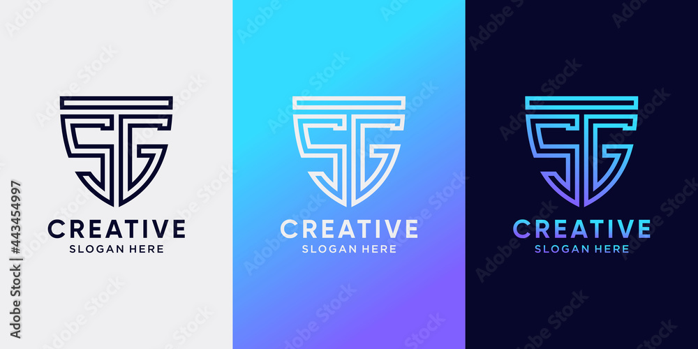 Shield logo design initial letter SG with line art style and creative ...