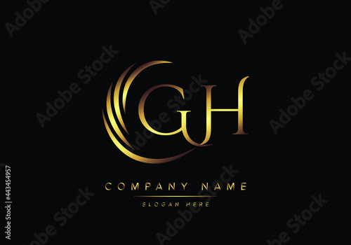 alphabet letters GH monogram logo, gold color elegant classical