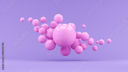 Fototapeta Naklejka Na Ścianę i Meble -  Many pink balloons flying on purple background. 3d render illustration. Abstraction background for ideas.