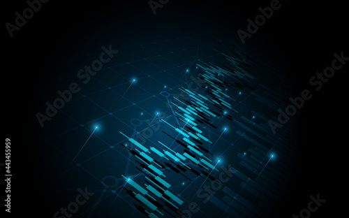 Financial graph with up trend line candlestick chart in stock market on blue color background
