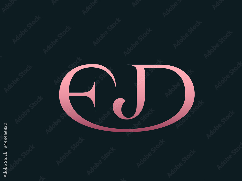 ED monogram logo.Typographic signature icon.Letter e and letter d.Lettering sign isolated on dark background.Alphabet initials.Elegant, luxury, beauty, fashion style.Pink color.
