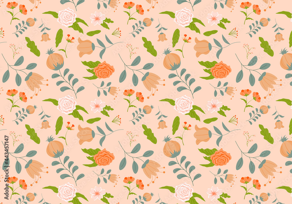 Abstract flat hand draw floral pattern background. Vector. Abstract flat hand draw floral pattern background. Vector.