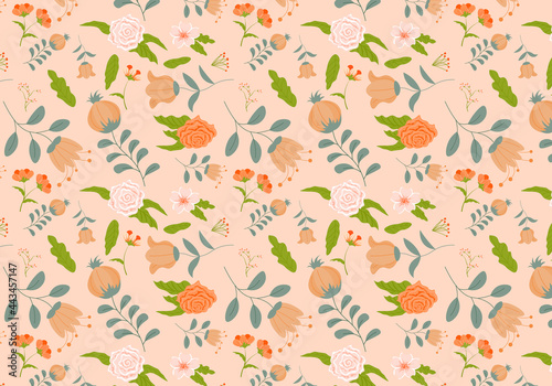 Abstract flat hand draw floral pattern background. Vector.