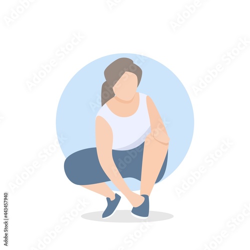 How to beginner start running when overweight,fat woman tying shoelaces,Motivation to run for body shape and good health,vector illustration.