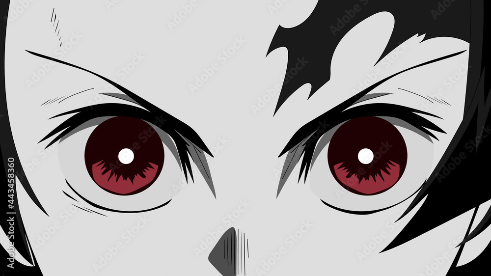 Anime face close-up on black background. Web banner for anime, manga,  cartoon Stock Vector | Adobe Stock