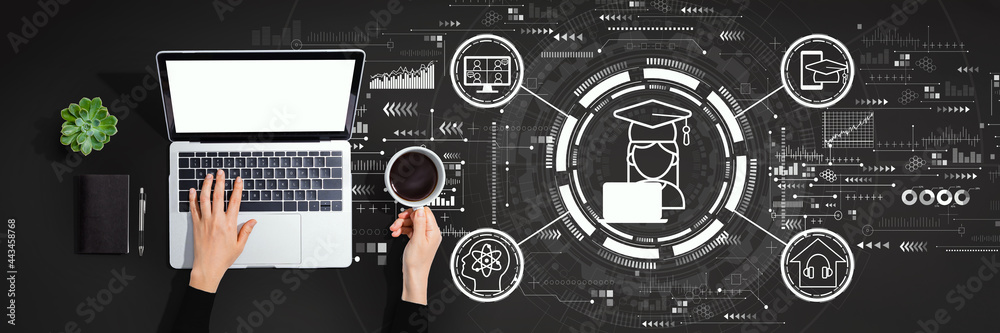 Distance learning theme with person using laptop computer Distance learning theme with person using laptop computer